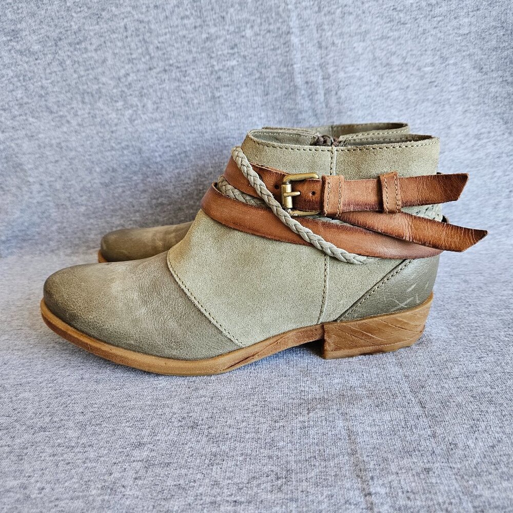 Miz Mooz Danita Women's Leather Belted Ankle Boots in Brown Euro 37 US Size 7
